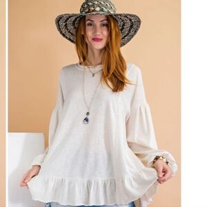 Easel | Cream Jersey Ruffle Tunic Sz 2x